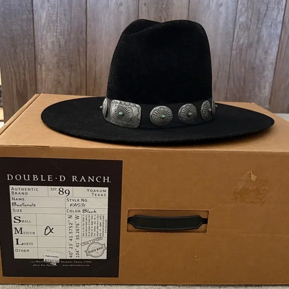 Double D Ranch Badlands rancher hat turquoise silver concho black - Picture 4 of 10
